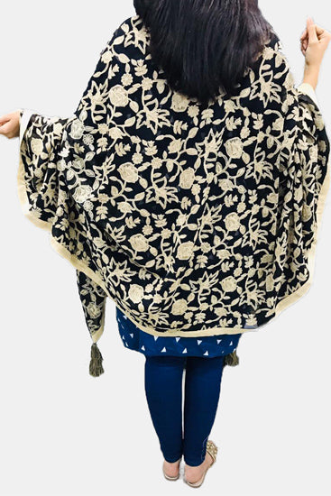 2318 BLACK EMBROIDERED CHIFFON SHAWL