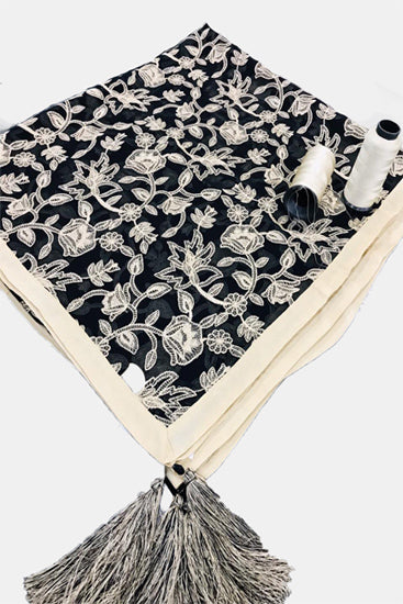 2318 BLACK EMBROIDERED CHIFFON SHAWL
