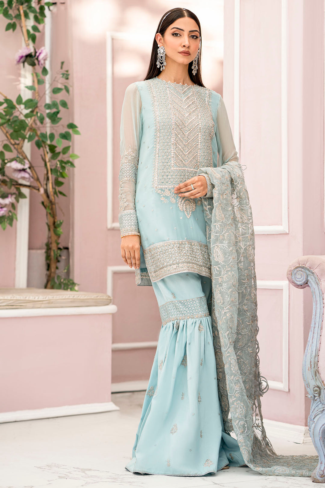 4112-ZEL EMBROIDERED BEMBERG CHIFFON STITCHED