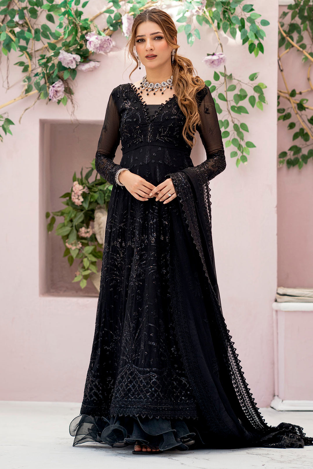 4113-ELAI EMBROIDERED BEMBERG CHIFFON STITCHED