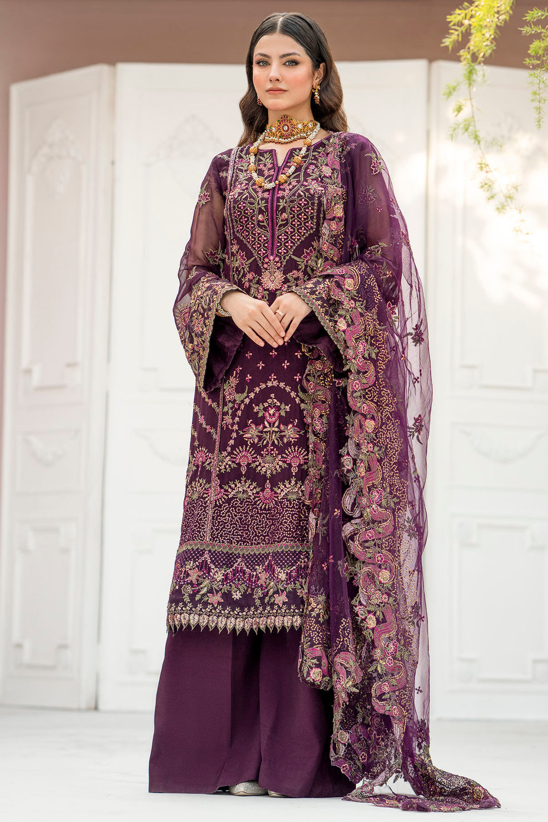 4118-CLAUDIA EMBROIDERED BEMBERG CHIFFON UNSTITCHED