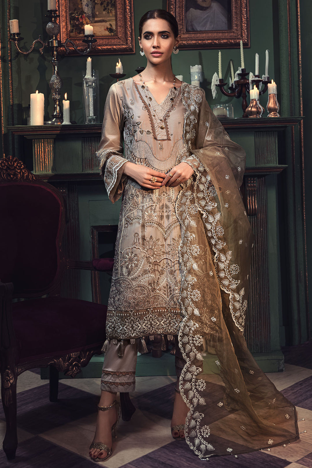 2677-STONE EMBROIDERED COTTON SATIN UNSTITCHED