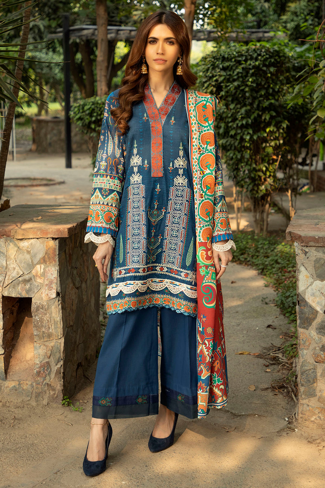 0004-AZURE EMBROIDERED KHADDAR UNSTITCHED