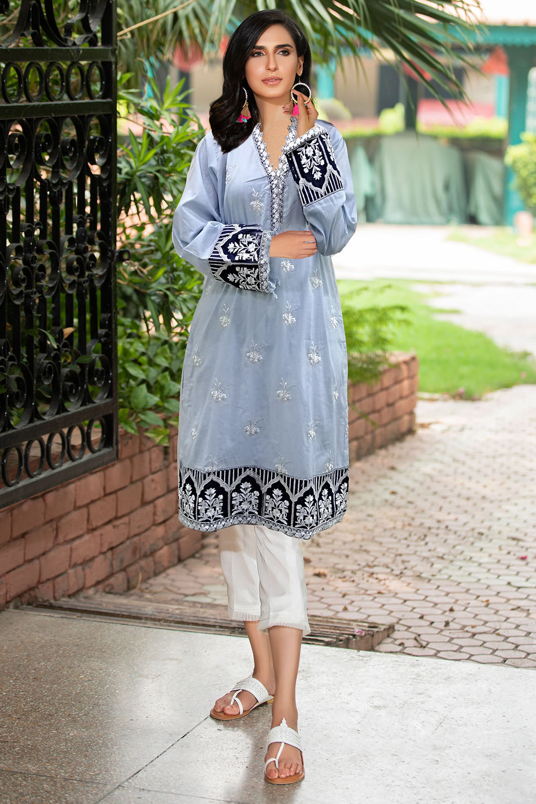 2340-GREY-NURSE EMBROIDERED LAWN STITCHED