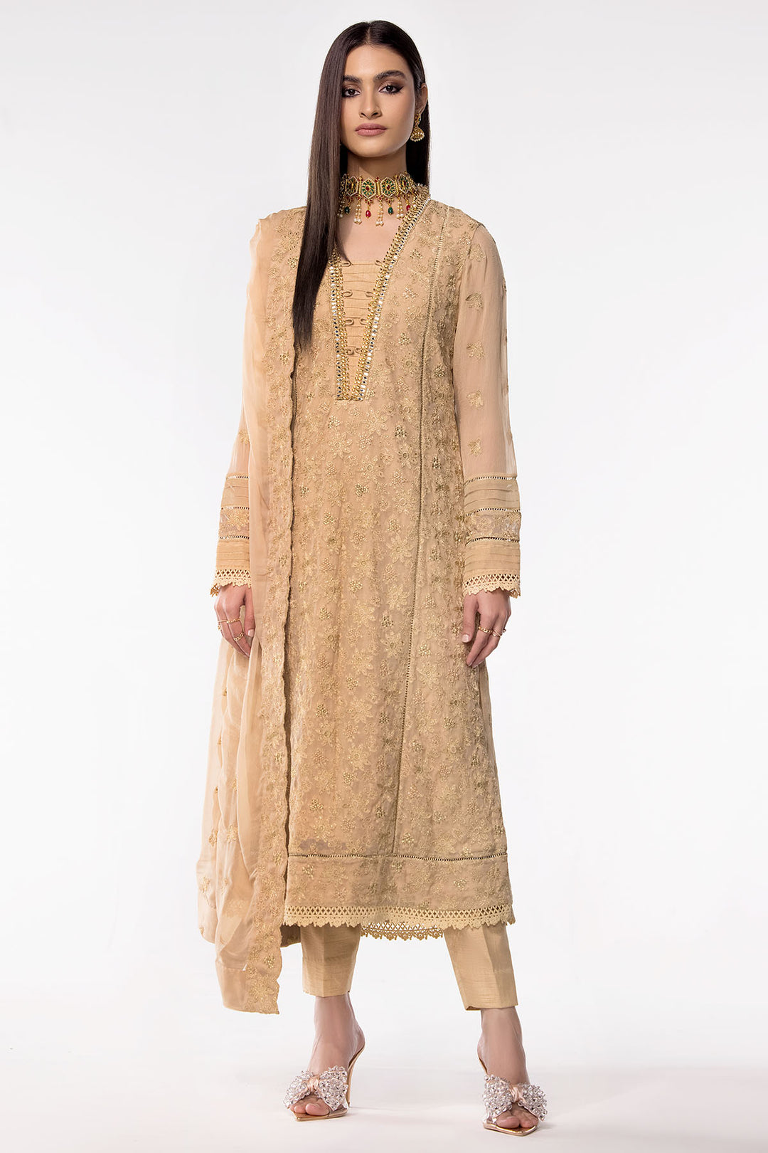 3468-JADE EMBROIDERED BEMBERG CHIFFON UNSTITCHED