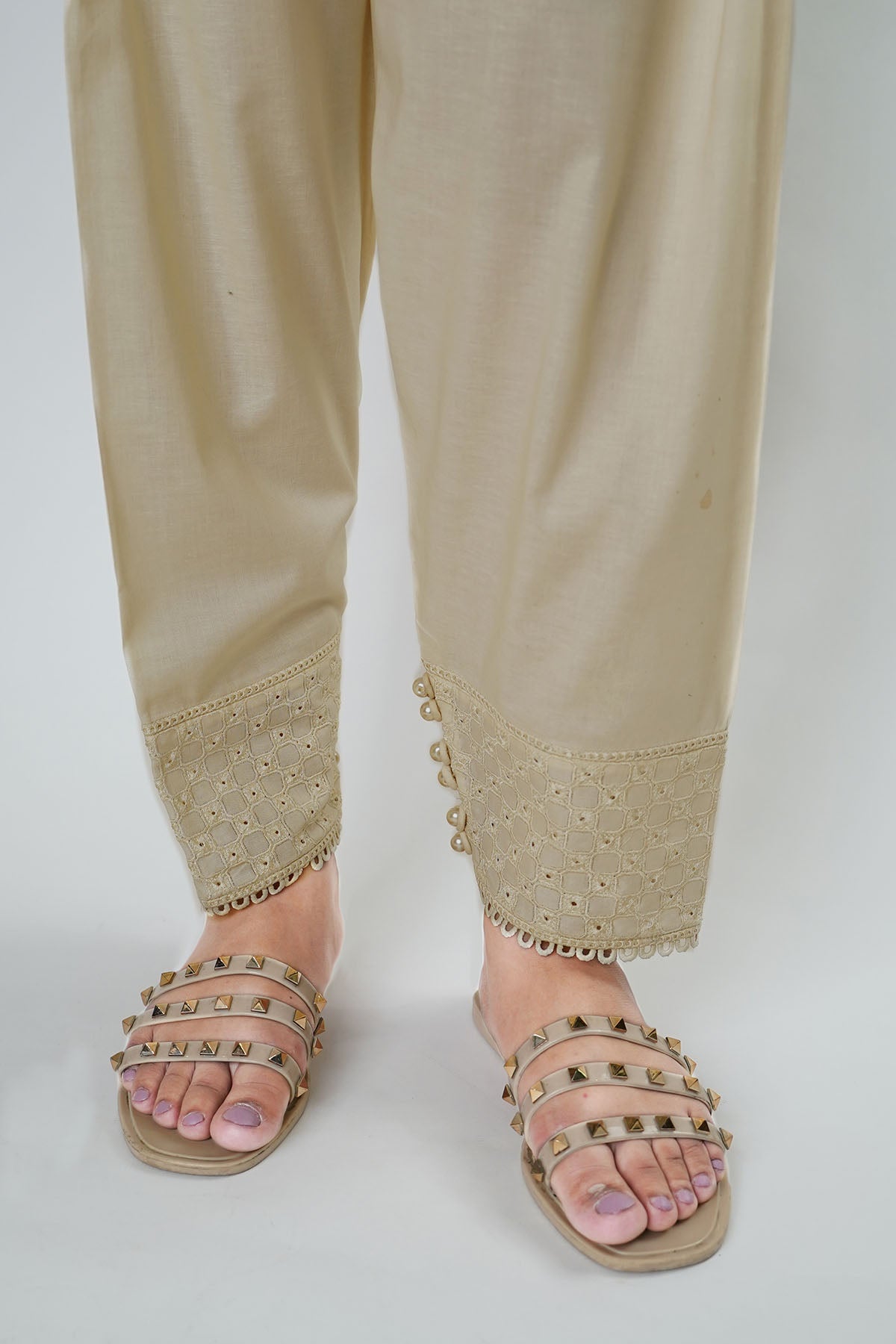 3677-Skin Embroidered Cotton Trouser Stitched – Motifz