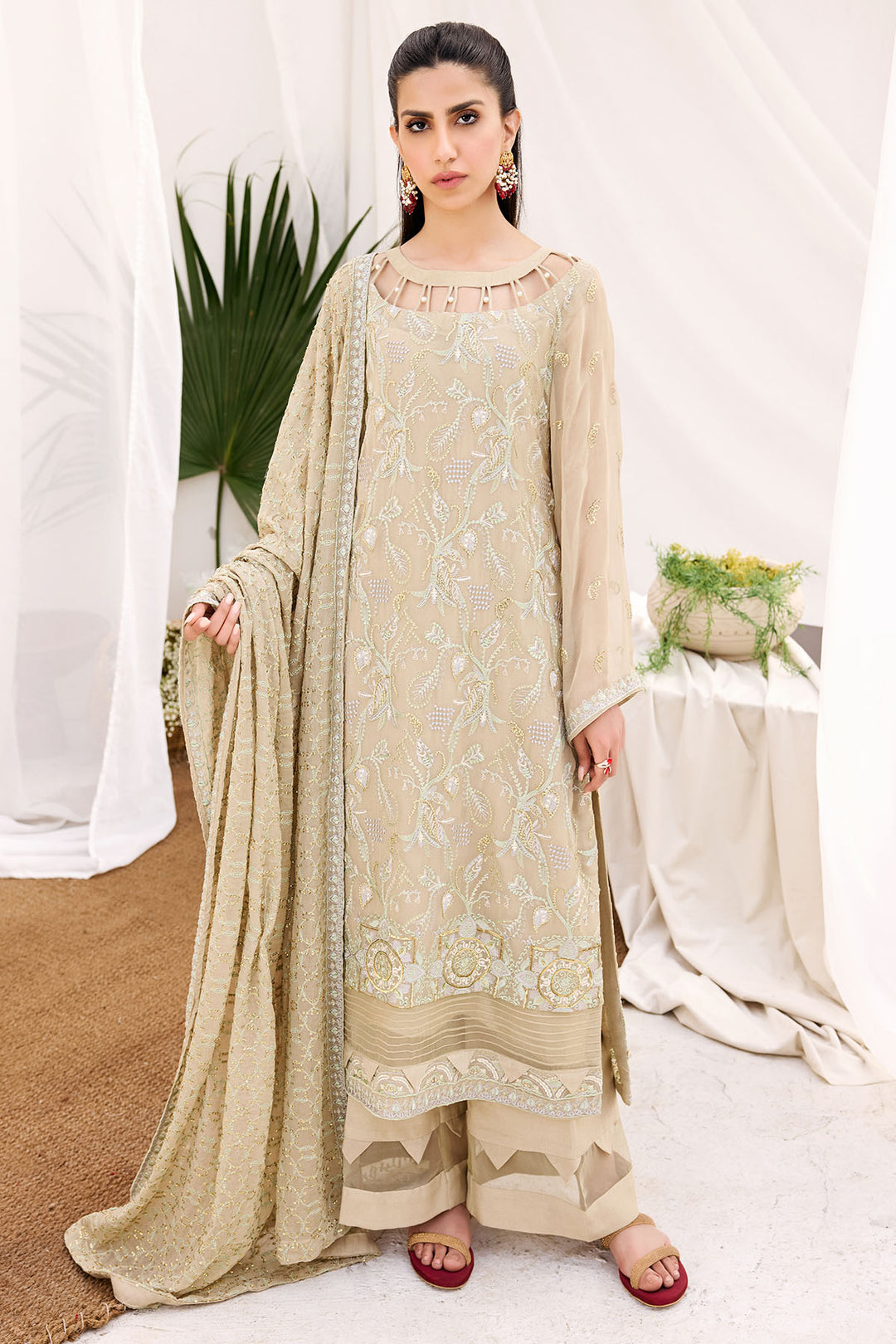 3897-SLOANIE EMBROIDERED BEMBERG CHIFFON UNSTITCHED