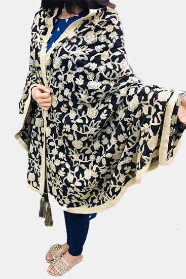 2318 BLACK EMBROIDERED CHIFFON SHAWL