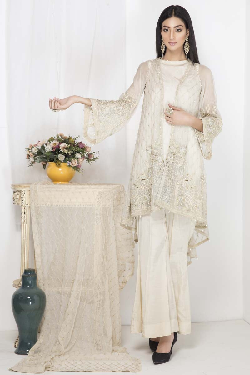 1028-PEARL-WHITE EMBROIDERED CRINKLE CHIFFON UNSTITCHED