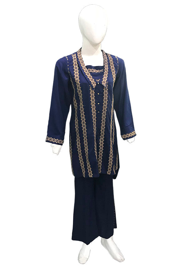 1200-NAVY-BLUE EMBROIDERED LINEN STITCHED
