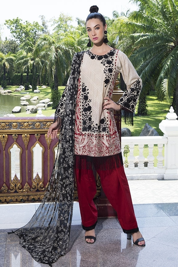 1677-BEIGE-RED EMBROIDERED LAWN UNSTITCHED