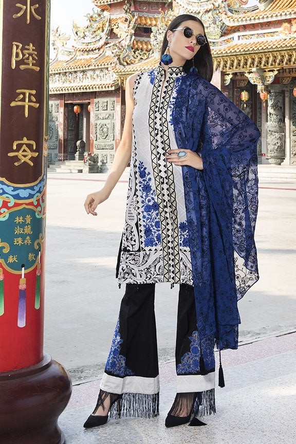 1677-BLACK-WHITE EMBROIDERED LAWN UNSTITCHED