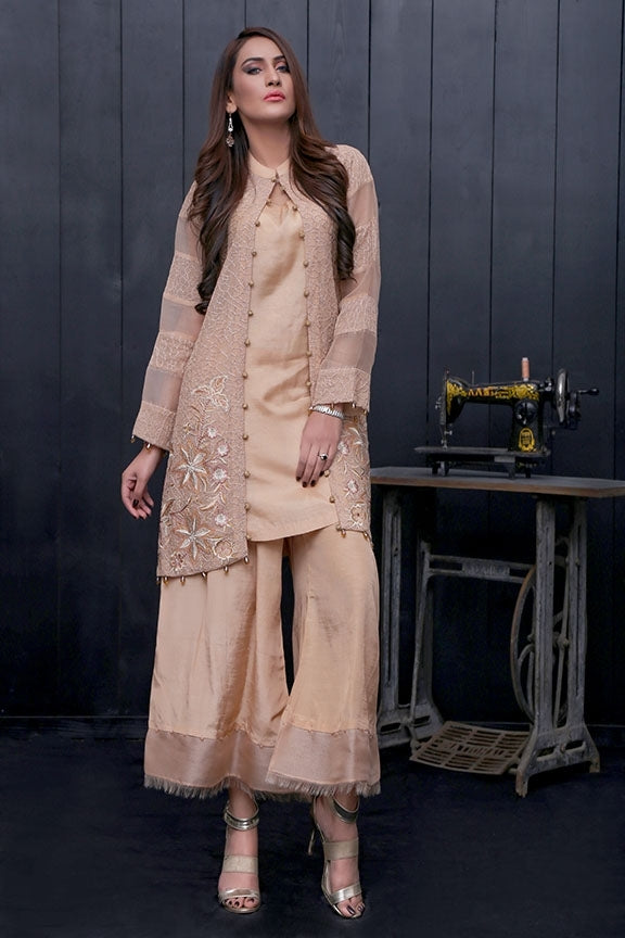 1738-DARK-SKIN EMBROIDERED COTTON NET UNSTITCHED