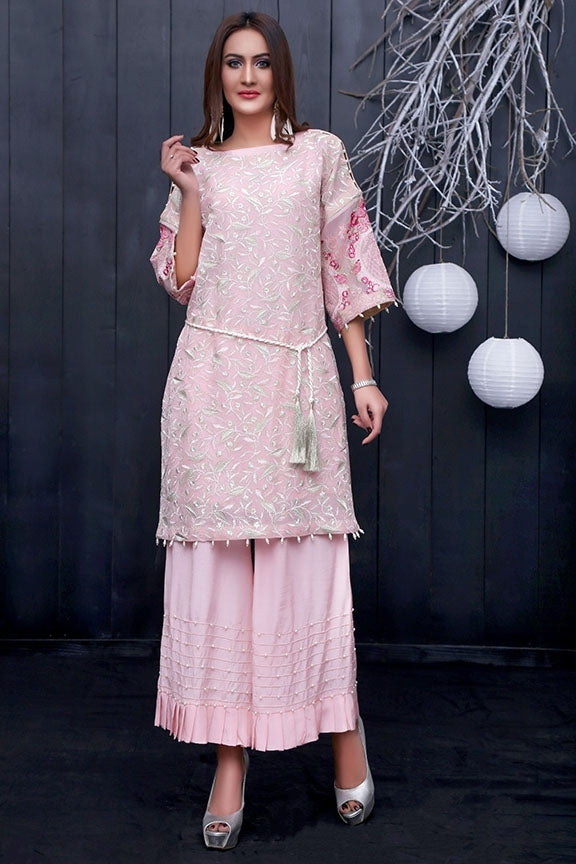 1743-BABY-PINK EMBROIDERED COTTON NET UNSTITCHED