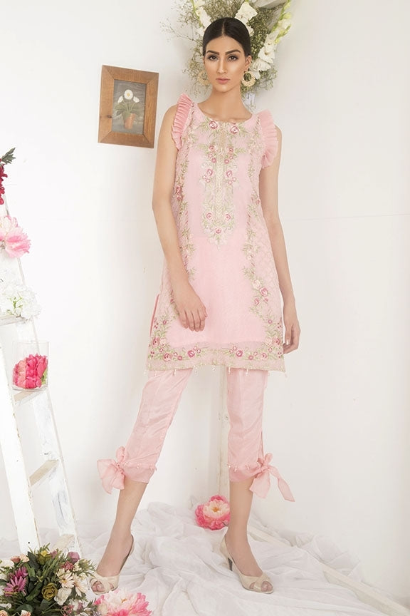 1749-PINK EMBROIDERED COTTON NET UNSTITCHED
