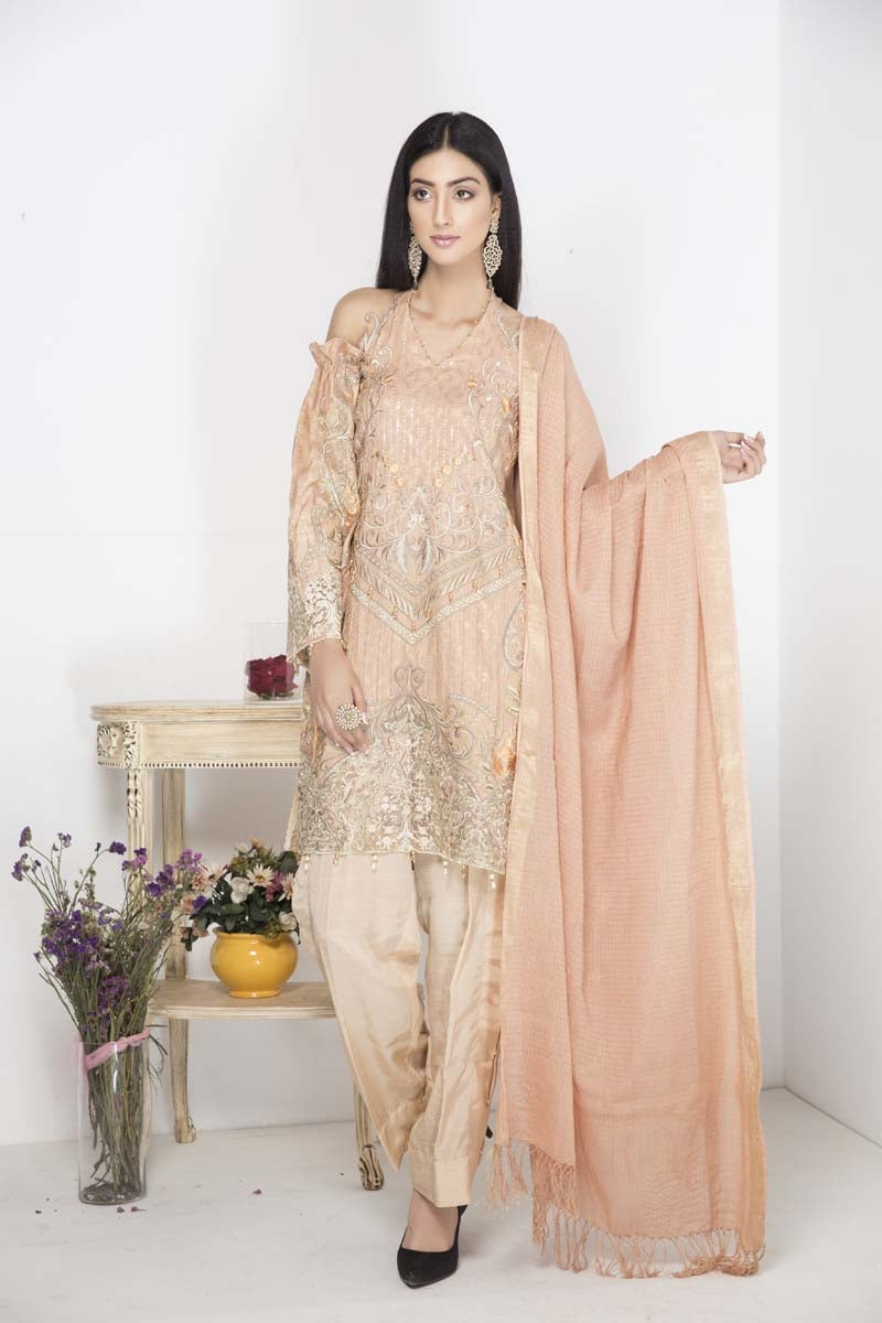1867-HAZELNUT EMBROIDERED JAMAVAR UNSTITCHED