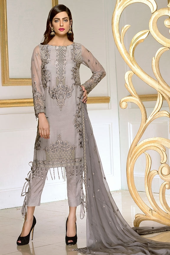 1896-LIGHT-GREY EMBROIDERED BEMBERG CHIFFON UNSTITCHED