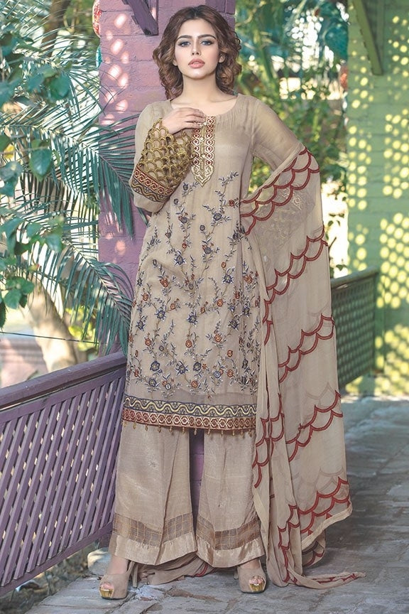 2011-SKIN EMBROIDERED BEMBERG CHIFFON UNSTITCHED