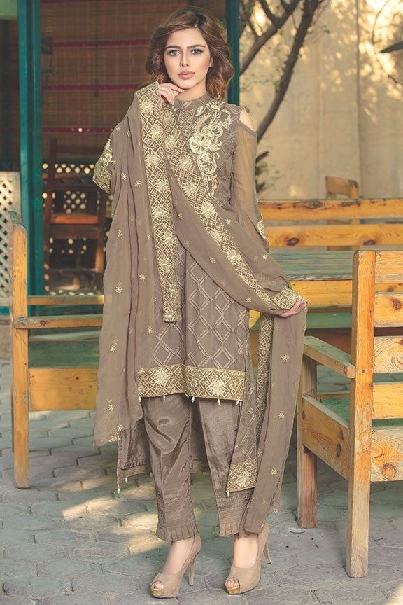 2013-MINK EMBROIDERED BEMBERG CHIFFON STITCHED