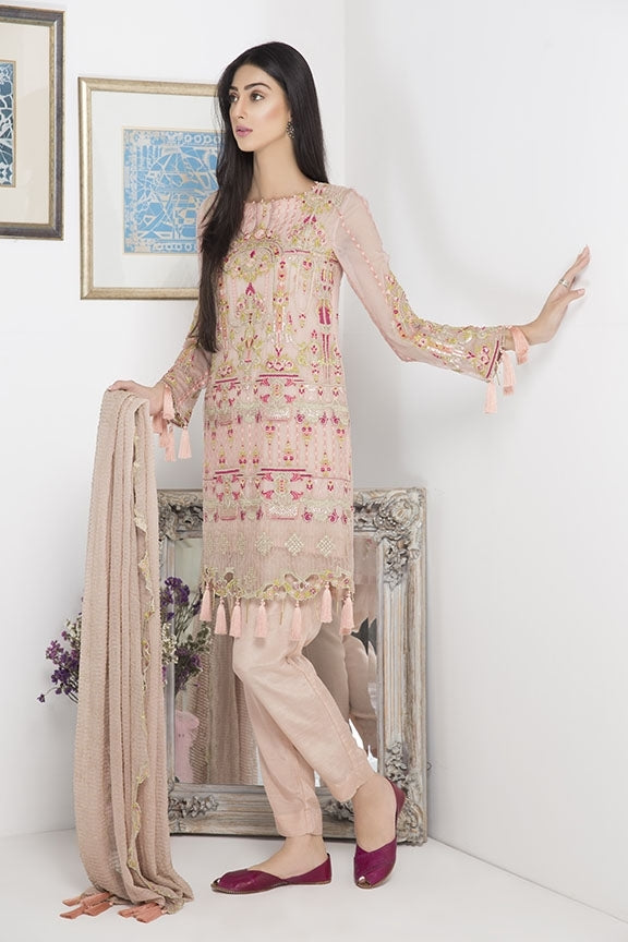 2020-PEACH EMBROIDERED CRINKLE CHIFFON UNSTITCHED