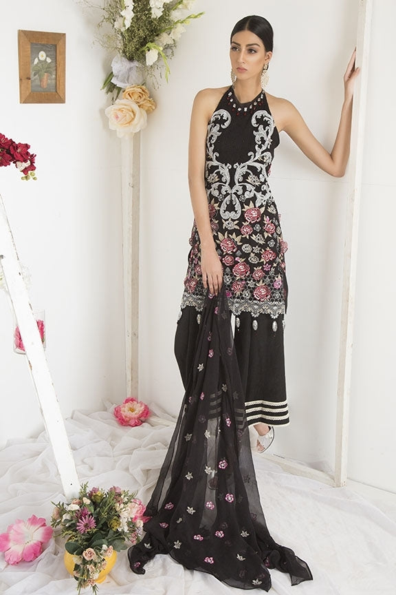 2100-BLACK EMBROIDERED CRINKLE CHIFFON UNSTITCHED