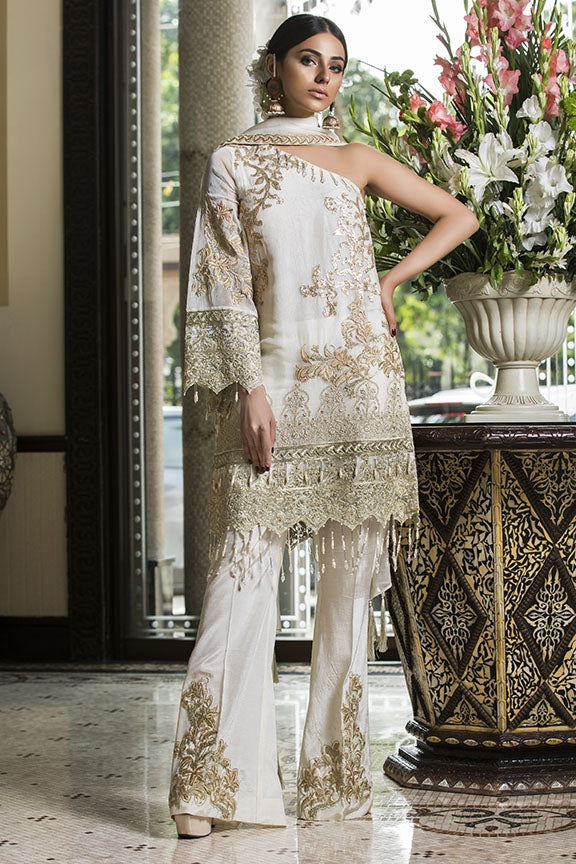 2119-WINTER-WHITE EMBROIDERED BEMBERG CHIFFON UNSTITCHED