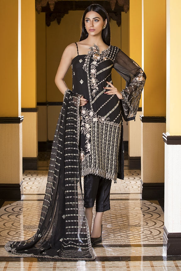 2126-BLACK-ELEGANCE EMBROIDERED BEMBERG CHIFFON UNSTITCHED