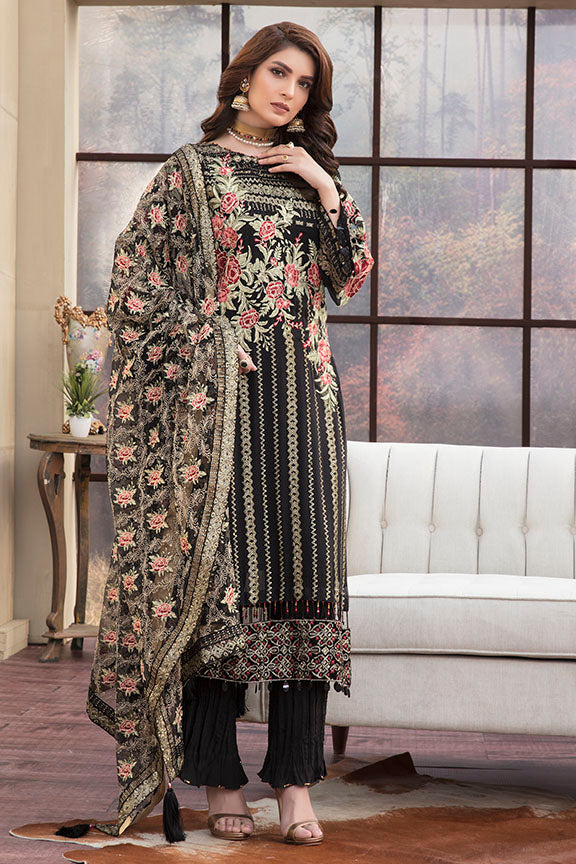 2145-COAL-BLACK EMBROIDERED CRINKLE CHIFFON UNSTITCHED