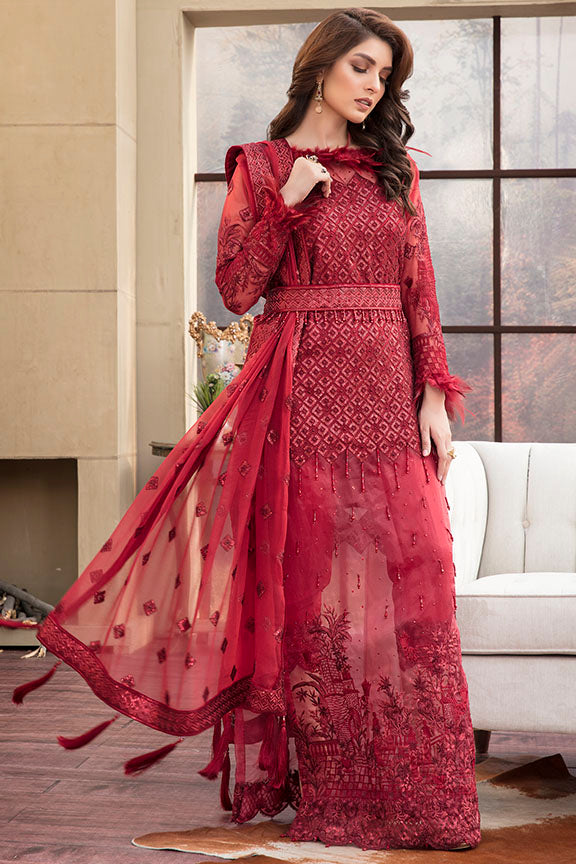 2148-RED-WINE EMBROIDERED CRINKLE CHIFFON UNSTITCHED