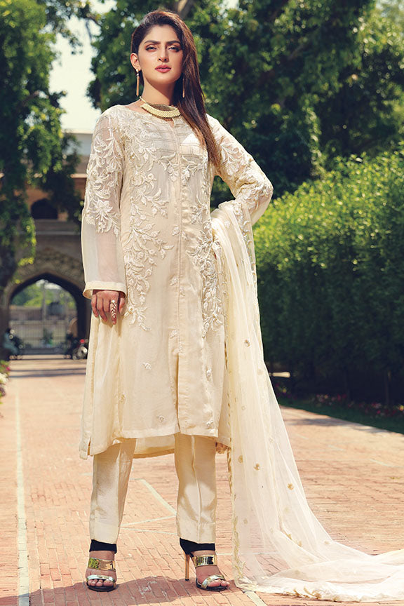 Chiffon Dress Design Off White Embroidered Dress Azure Color Off White  Embroidered Dresses OYe Ji