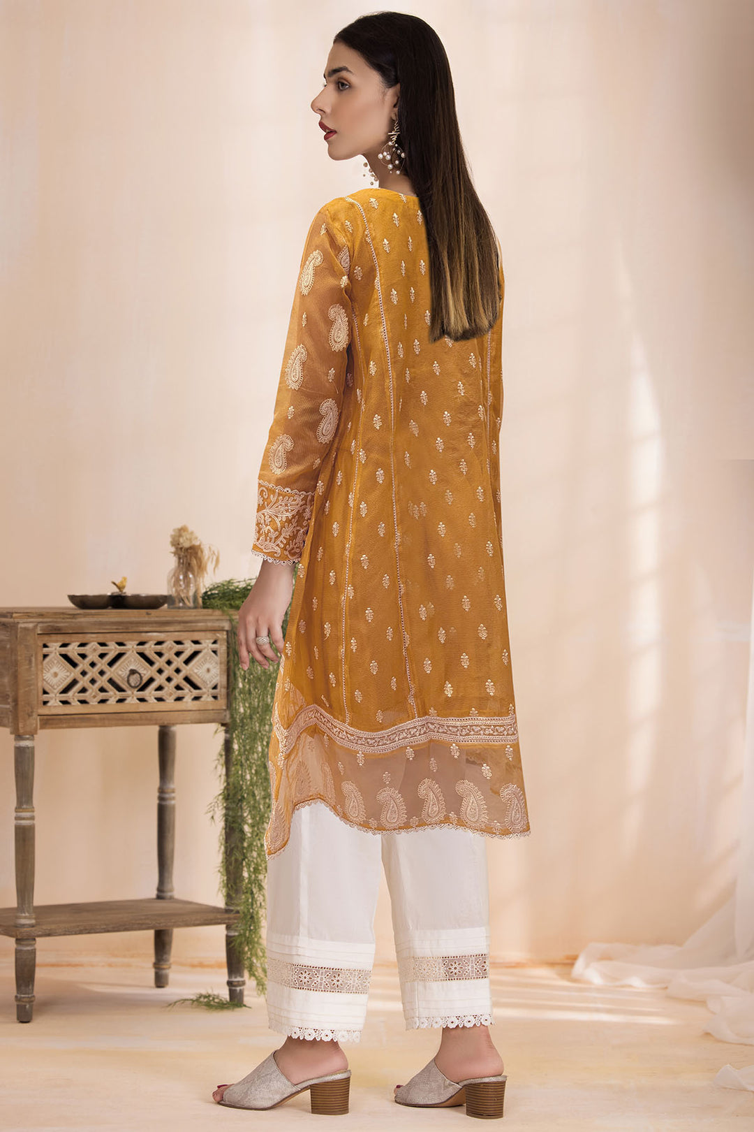 3375-PARNA EMBROIDERED SILK NET STITCHED