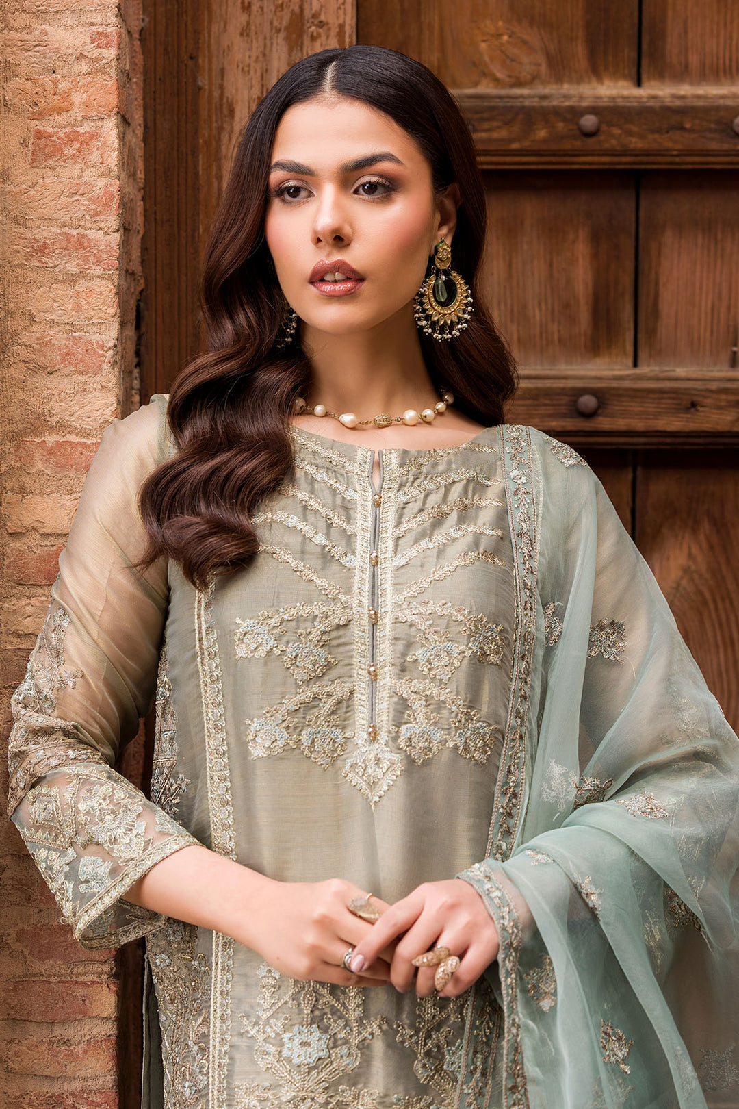 3579-BLISSFUL EMBROIDERED SILK NET STITCHED