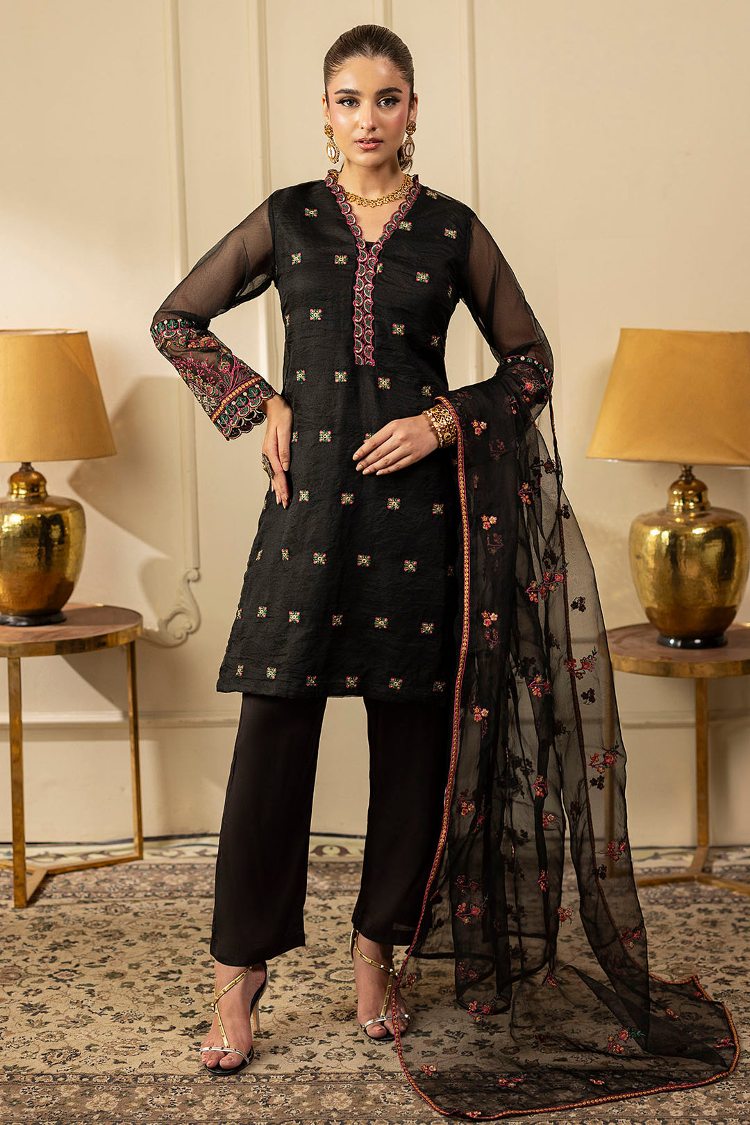 3581-NANCY EMBROIDERED SILK NET STITCHED