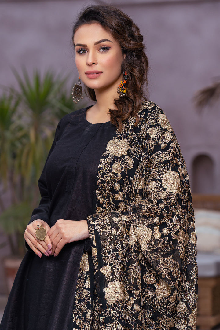 3821-KUMQUAT EMBROIDERED CHIFFON SHAWL