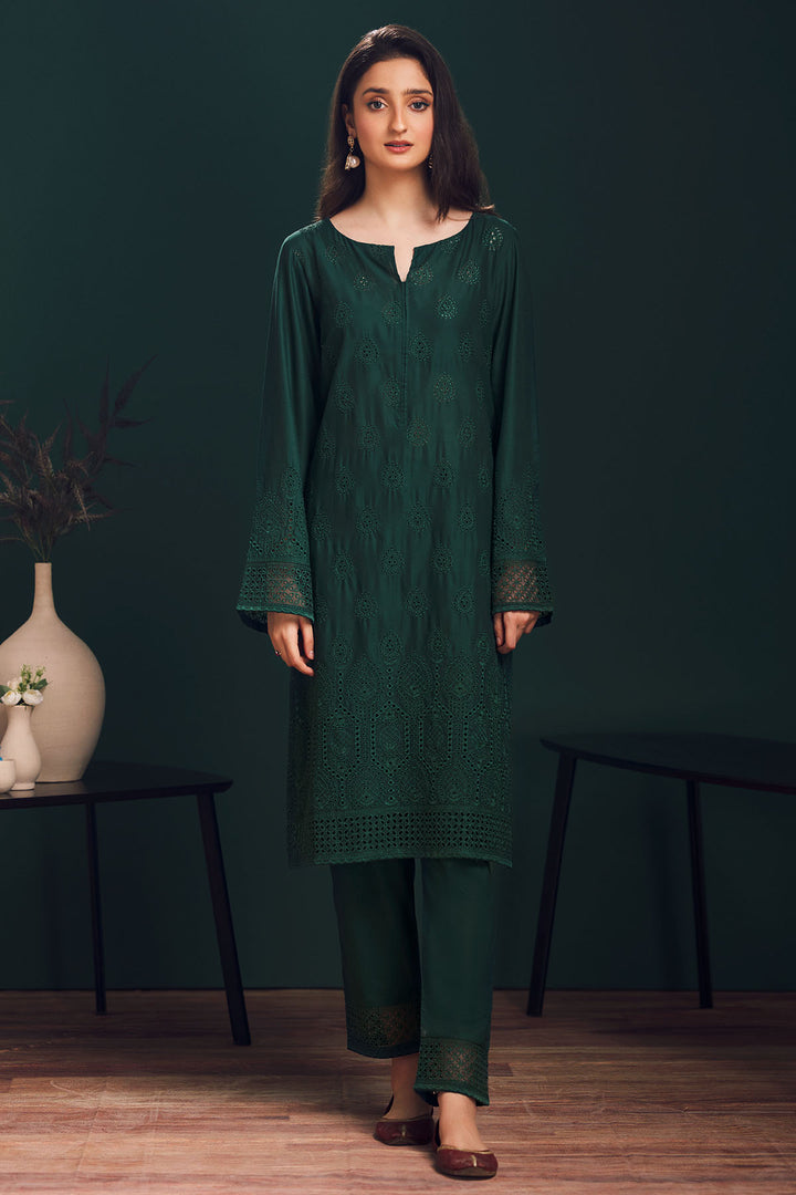 4000-BOTTLE-GREEN SCHIFFLI EMBROIDERED LAWN STITCHED