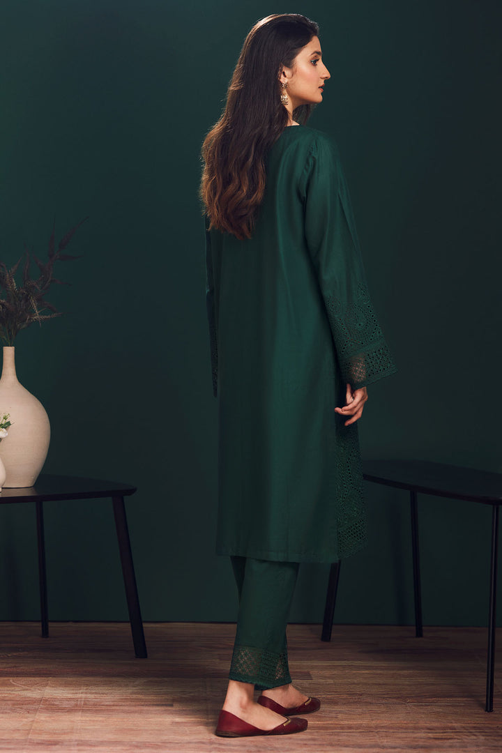 4000-BOTTLE-GREEN SCHIFFLI EMBROIDERED LAWN STITCHED