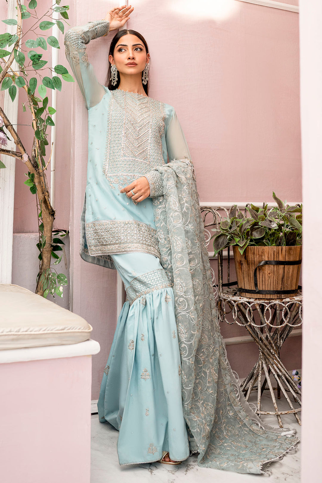 4112-ZEL EMBROIDERED BEMBERG CHIFFON STITCHED