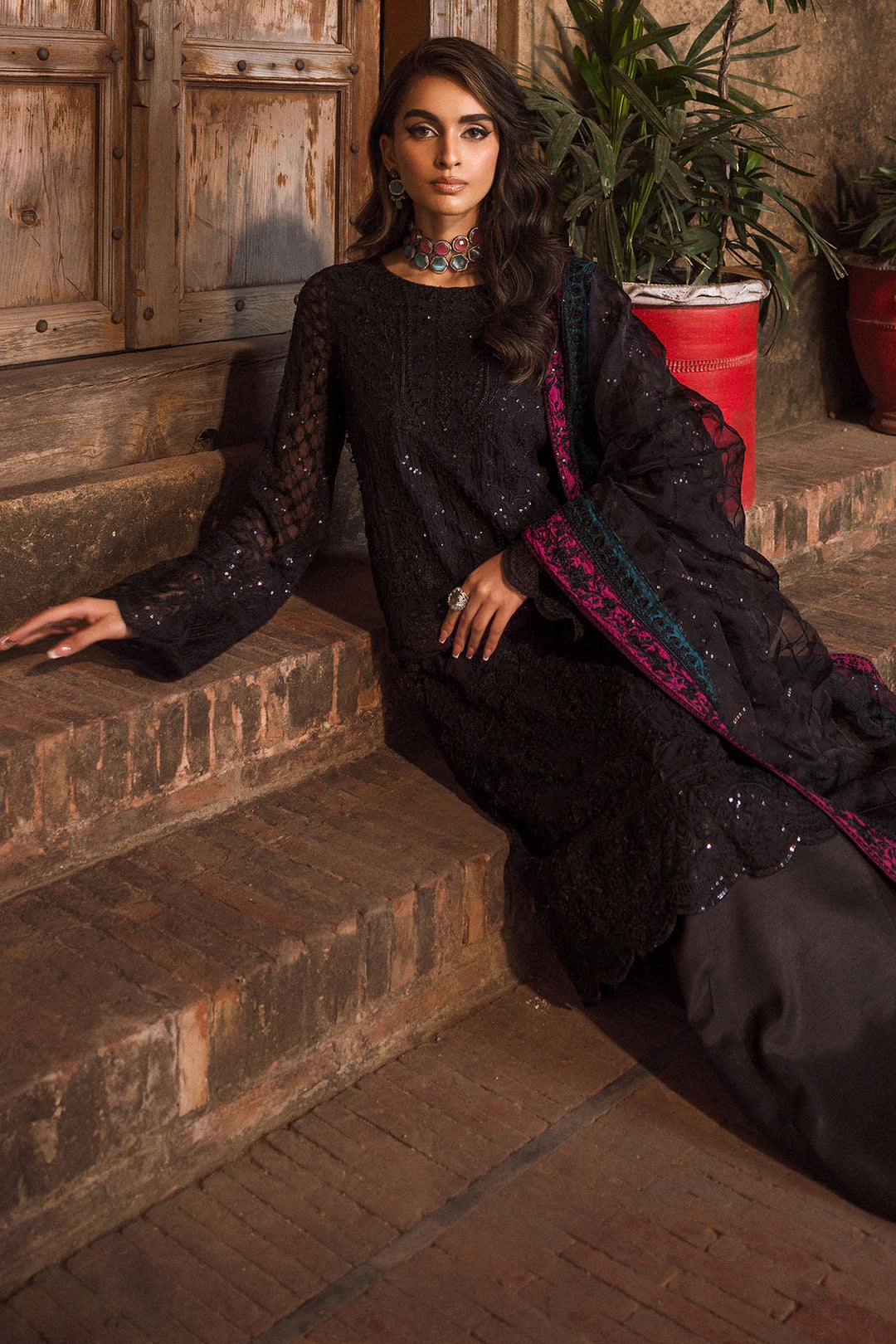 4128-GEET EMBROIDERED BEMBERG CHIFFON STITCHED