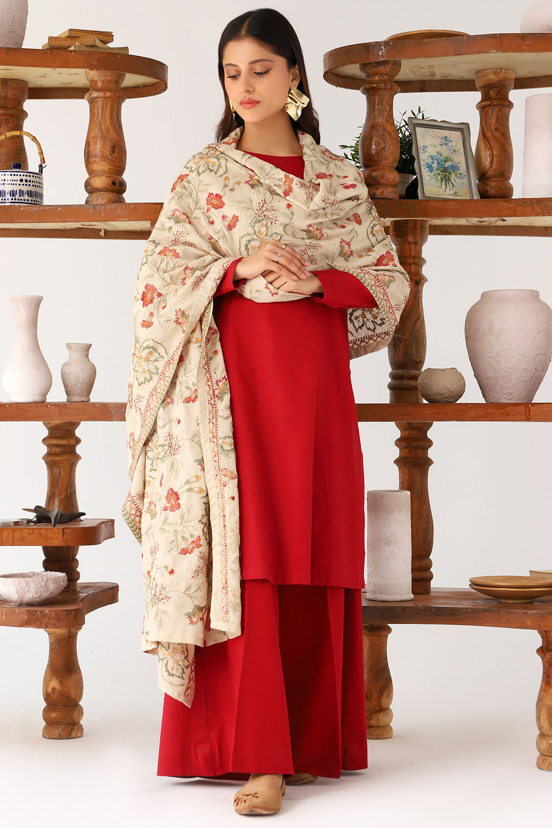 4195-ALESHA EMBROIDERED KARANDI SHAWL