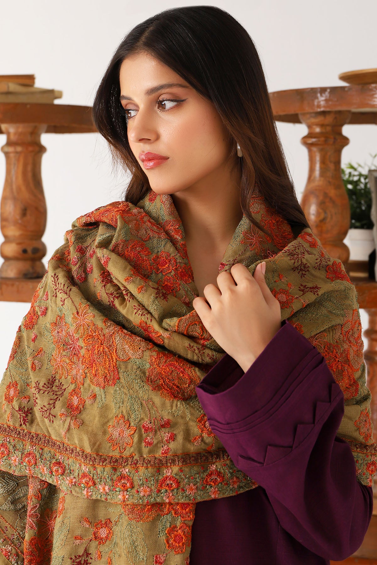 4214-Mehrzad Embroidered Wool Shawl Unstitched – Motifz