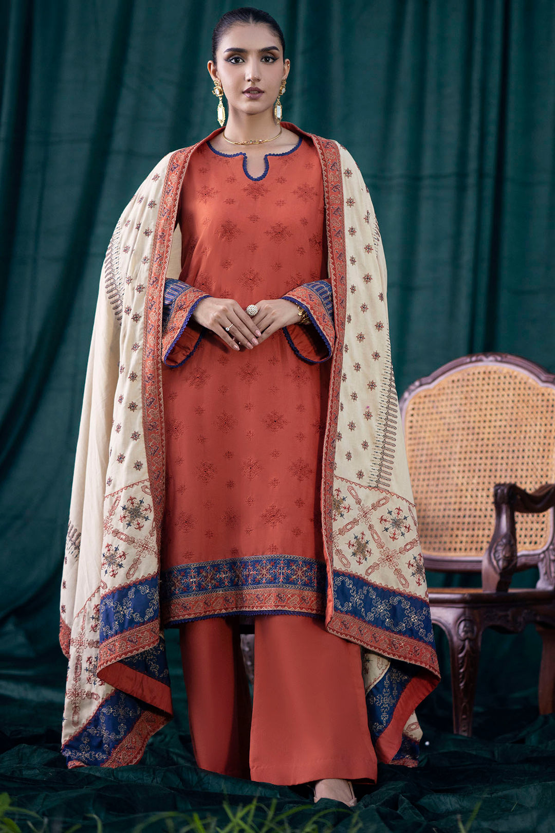 4351-RUMI EMBROIDERED KHADDAR UNSTITCHED