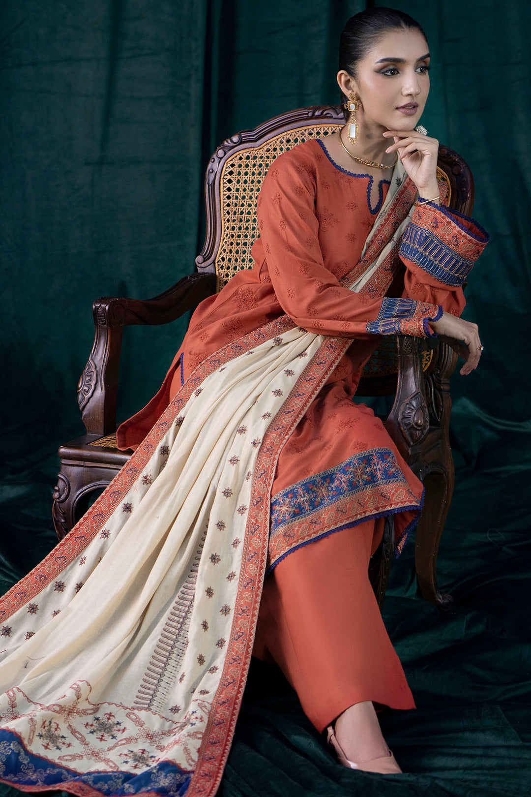 4351-RUMI EMBROIDERED KHADDAR UNSTITCHED