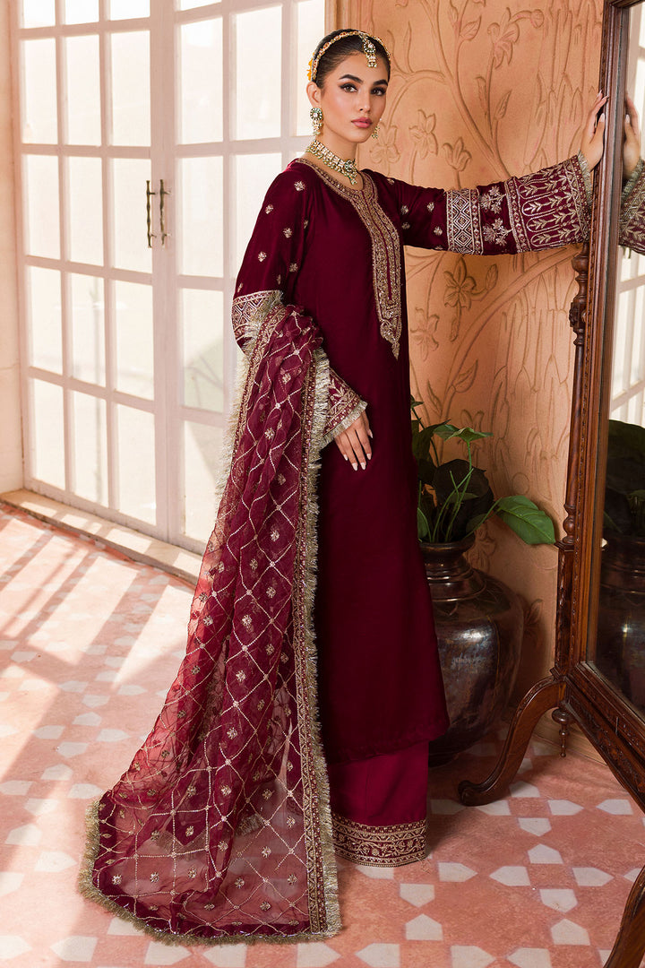 4407-HOORAIN EMBROIDERED VELVET STITCHED