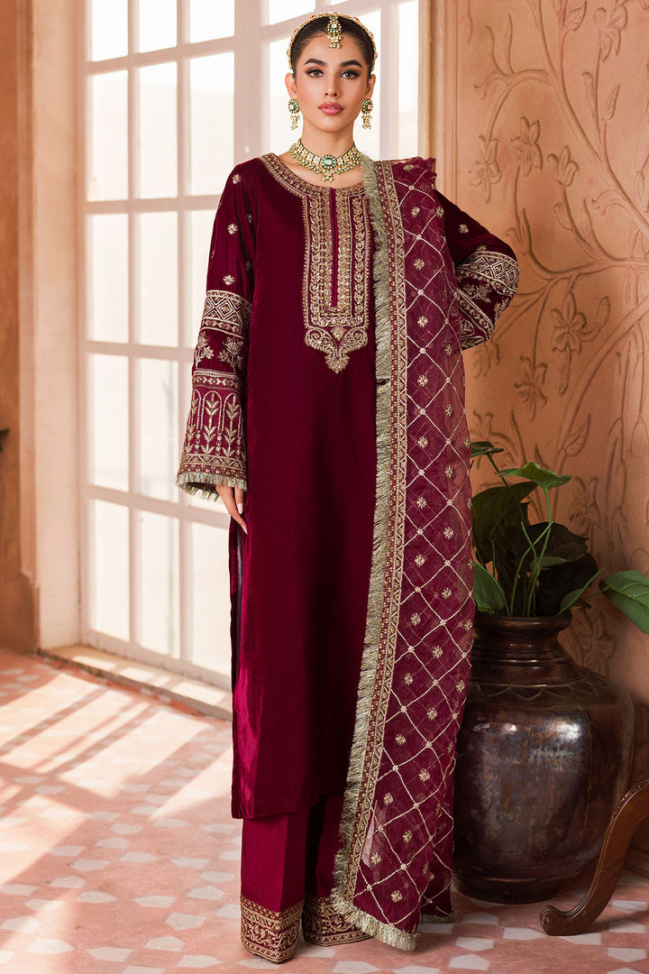 4407-HOORAIN EMBROIDERED VELVET STITCHED
