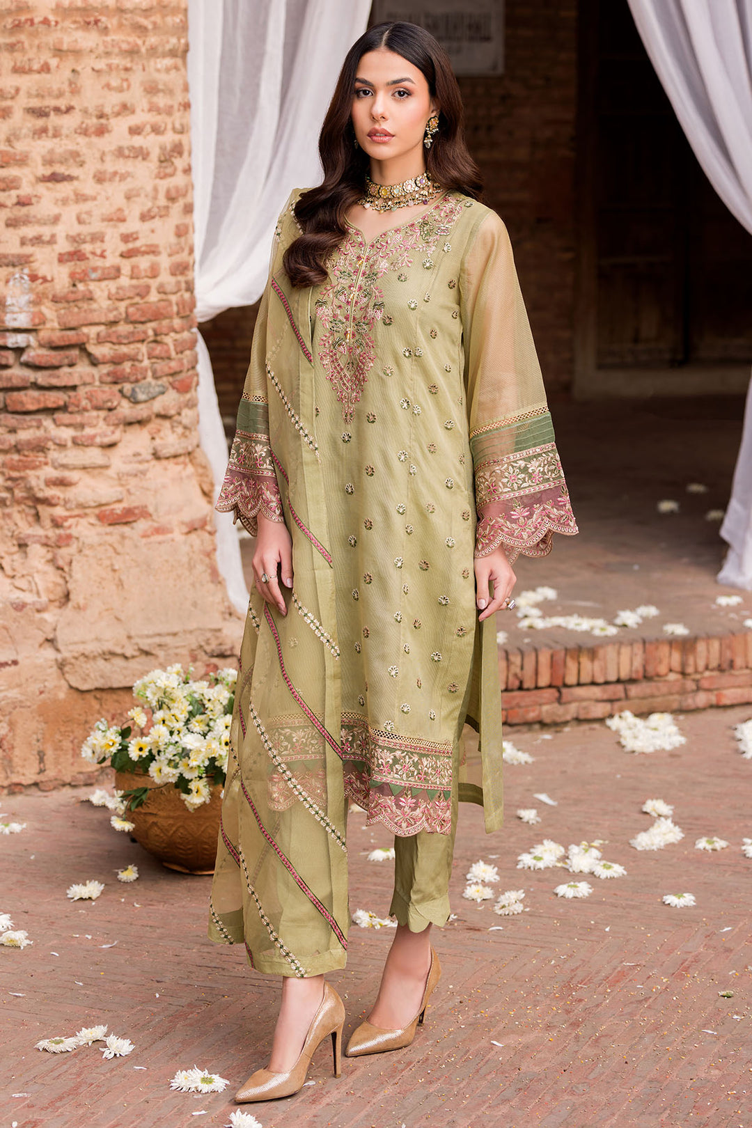 4596-NIGHTINGALE EMBROIDERED SILK NET STITCHED