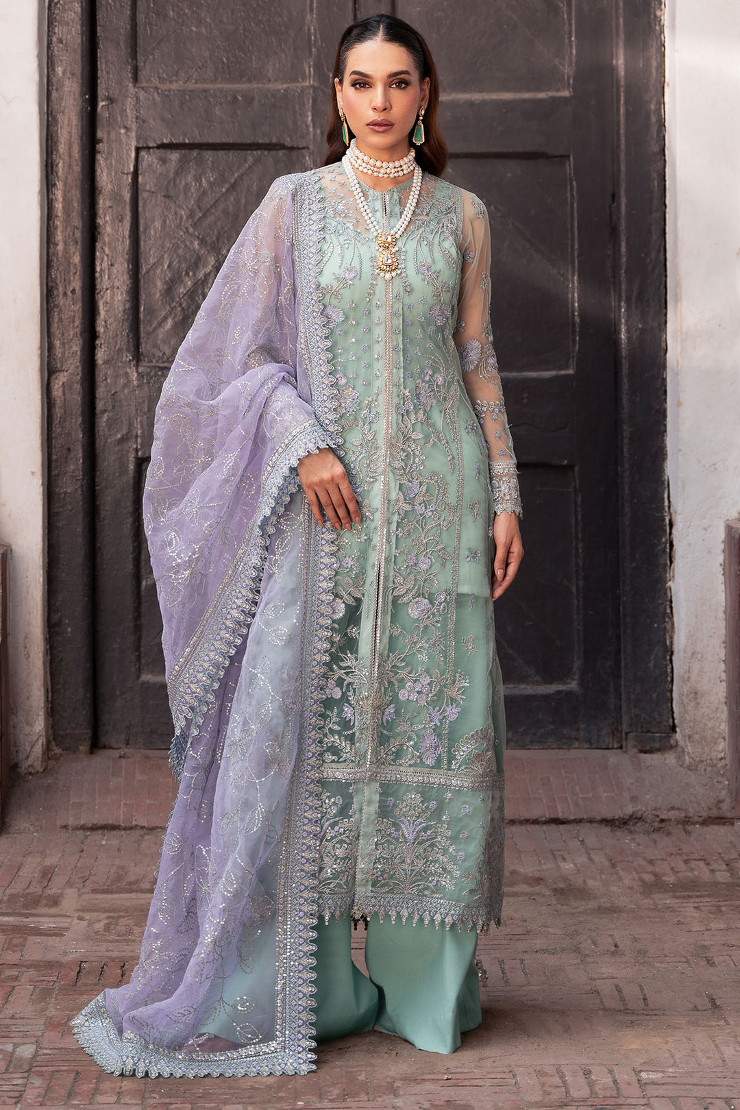 4814-FAKEEHAH EMBROIDERED SILK NET UNSTITCHED
