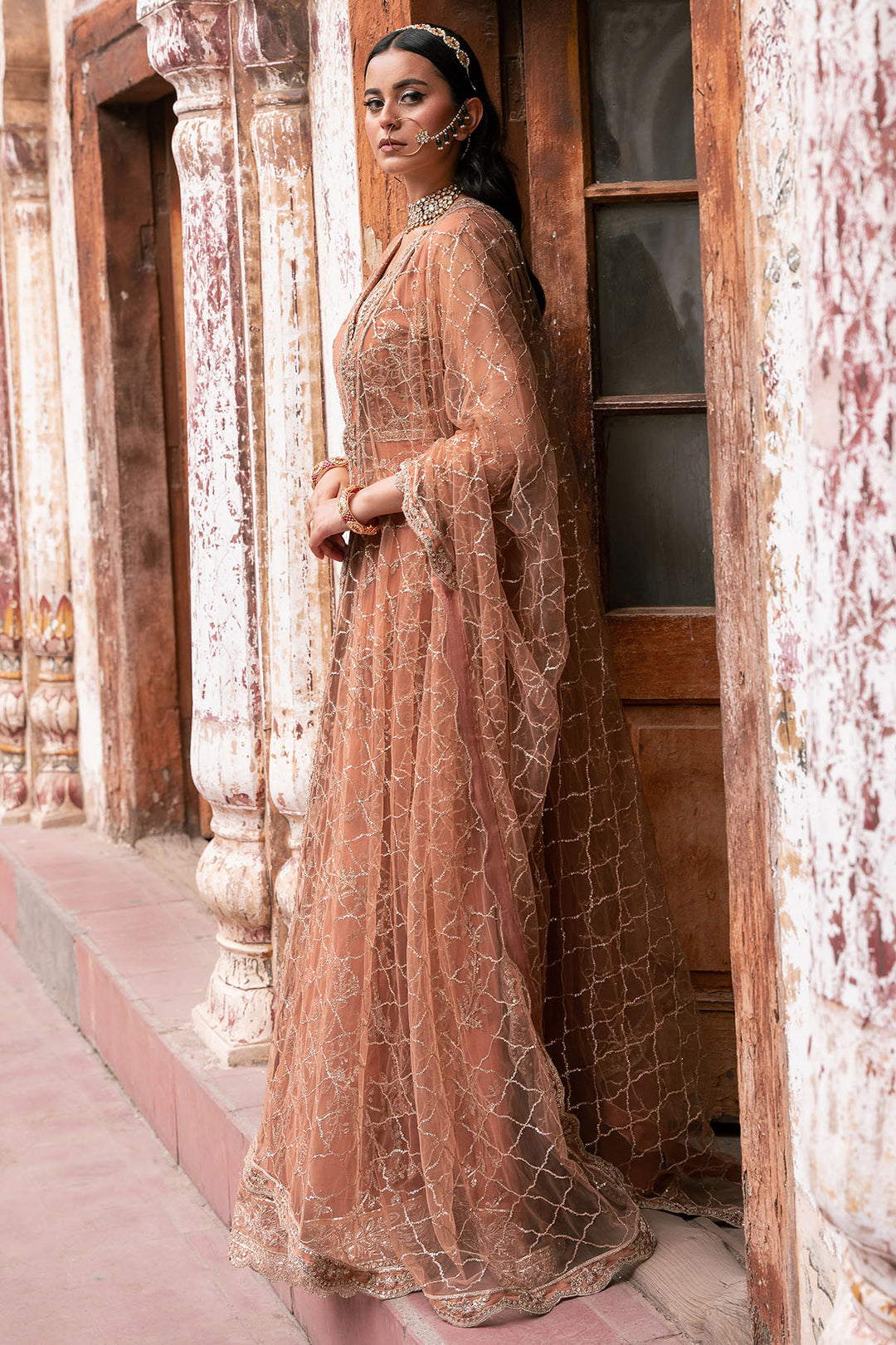 4820-MANHA EMBROIDERED SILK NET STITCHED