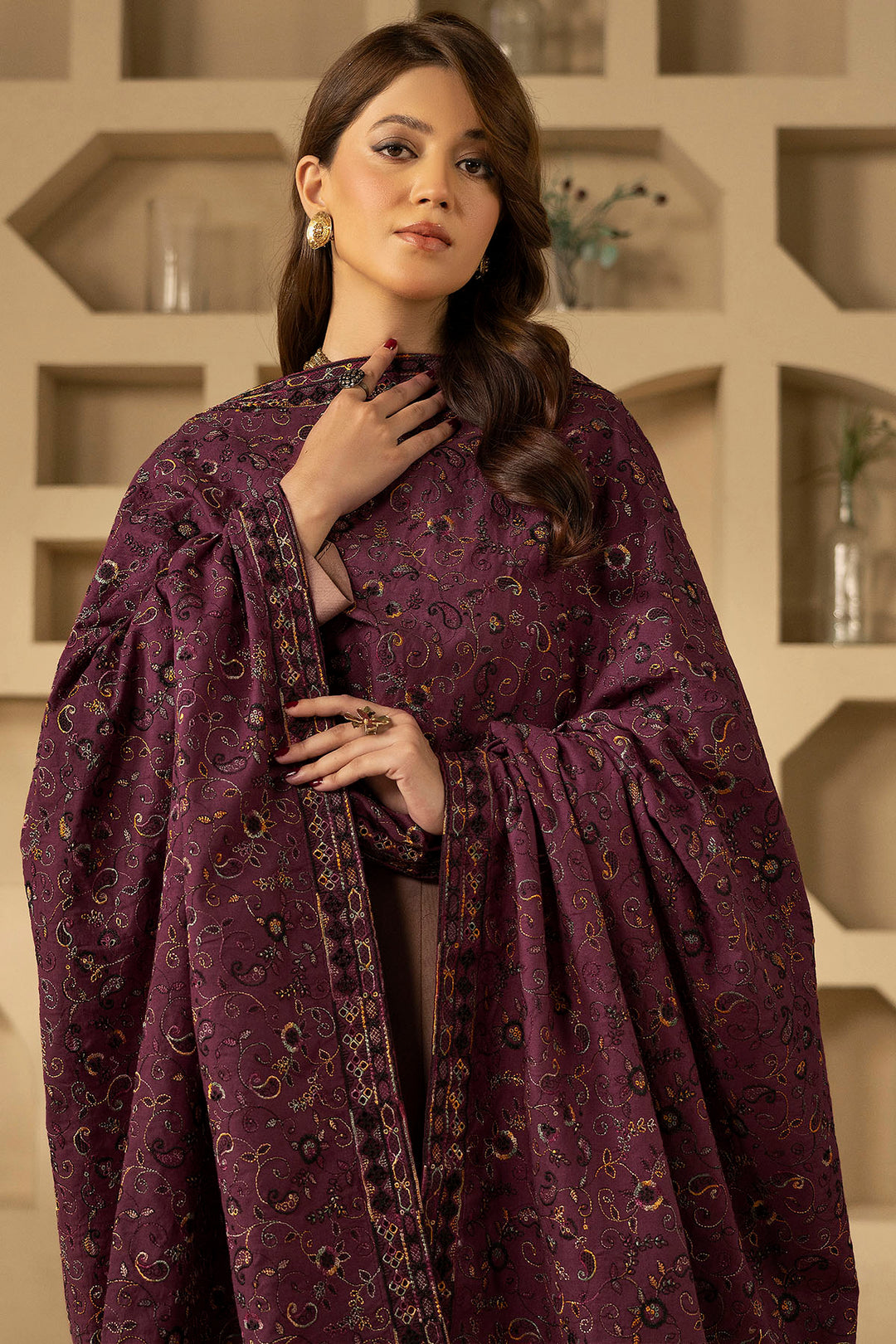 4907-ZIYA EMBROIDERED KHADDAR SHAWL