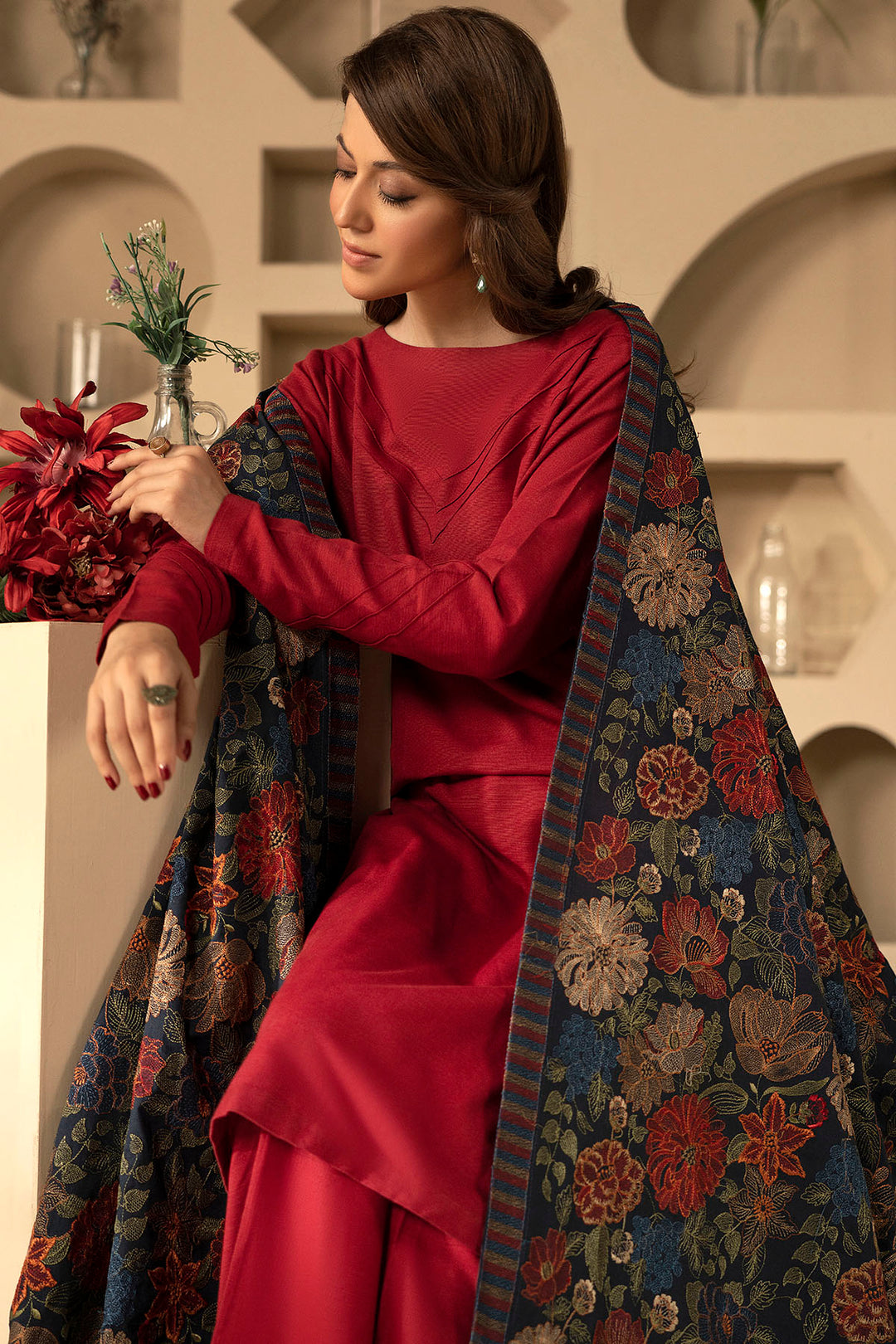 4911-HAMRA EMBROIDERED KHADDAR SHAWL