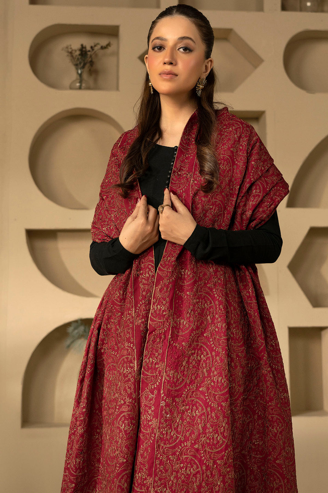 4912-OMERA EMBROIDERED KHADDAR SHAWL